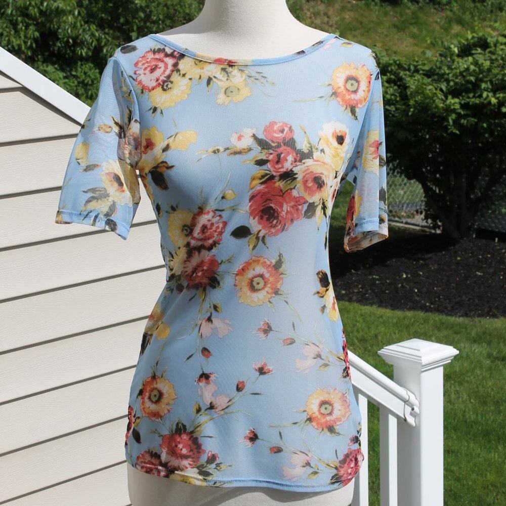 Potter's Pot Women's Sheer Mesh Floral Print Vintage Cottage Coquette Size M